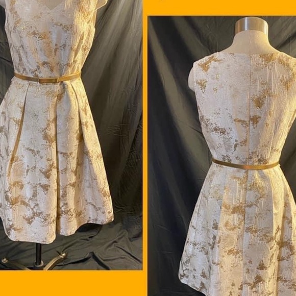 Ellen Tracy sleeveless gold and off white dress - Picture 4 of 7